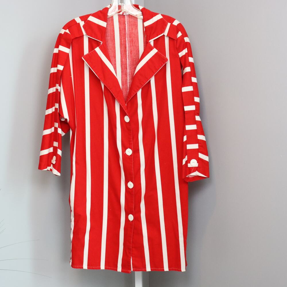 Vintage Cole of California Red White Stripe Button Shirt Cover Up Sz S/M